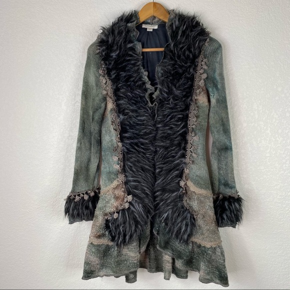 Boston Proper Sweaters - Boston Proper Gray Faux Fur Lace Cardigan Sweater